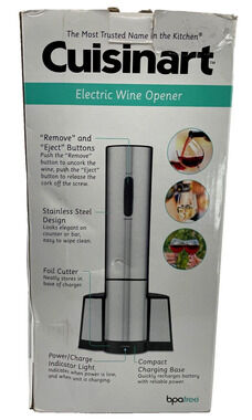 Cuisinart Electric Wine Opener Model CWO-25 with Charging Base NIB BPA Free